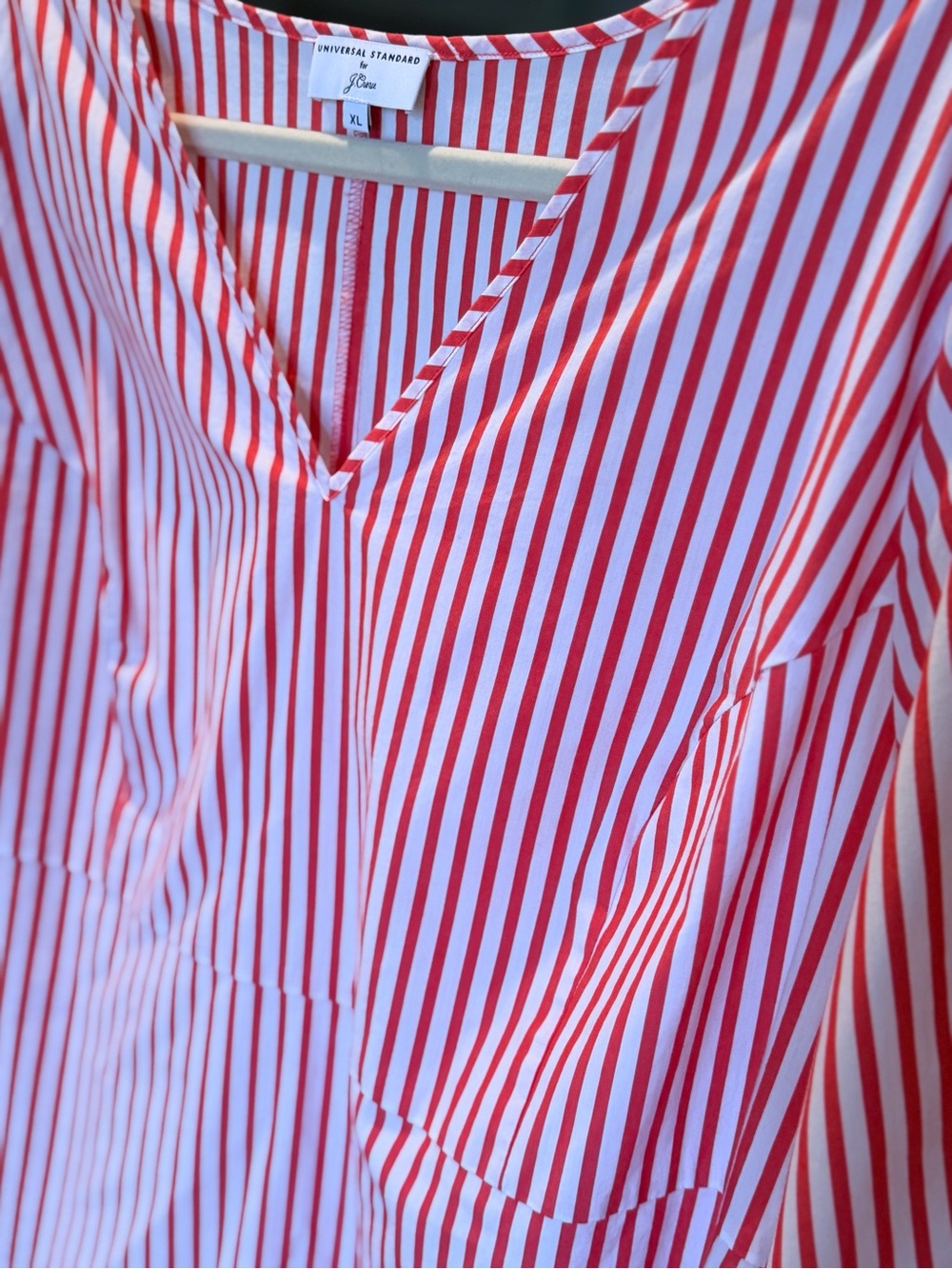 J. Crew Red and White Striped V-Neck Tie-Sleeve Blouse Size XL - Picture 7 of 10